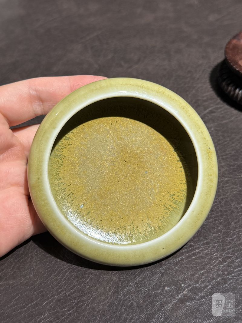 清乾隆 仿古玉釉镗锣洗（木座） - 图4
